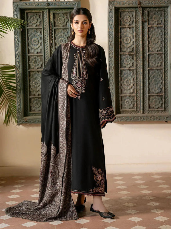 3 Pcs Women's Unstitched Embroidered Suit and Shirt,& Trouser Lawn,  Dupatta Diamond Color: Black